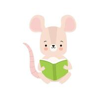 Cute Mouse Reading Book, Adorable Smart Animal Character Sitting with Book Illustration vector