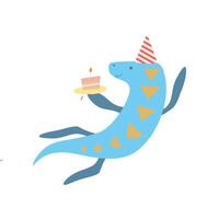 Cute Elasmosaurus Dinosaur in Party Hat, Funny Colorful Dino Character, Happy Birthday Party Design Element Illustration vector