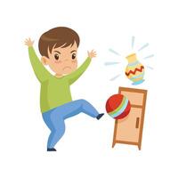 Cute Naughty Boy Playing with Ball at Home, Bad Child Behavior Illustration vector