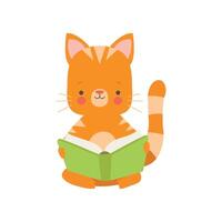 Cute Red Cat Reading Book, Adorable Smart Pet Animal Character Sitting with Book Illustration vector