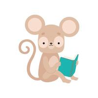 Cute Marmoset Reading Book, Adorable Smart Animal Character Sitting with Book Illustration vector