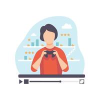 Male Professional Gamer Reviewing Computer Games, Young Man Blogger Creating Content about His Hobby and Posting It on Social Media, Online Channel Concept Illustration vector