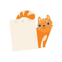 Cute Red Cat with Empty Sheet of Paper, Adorable Cartoon Animal with Blank Sign Board Illustration vector