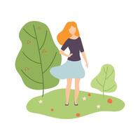 Young Woman Walking in Summer Park Illustration vector