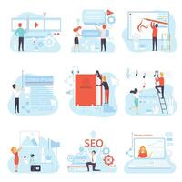 People Creating Digital Content Set, Technology Process of Software Development Illustration vector