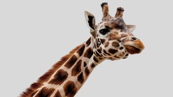 Isolated giraffe close-up portrait clipart with no background distractions on a white background photo