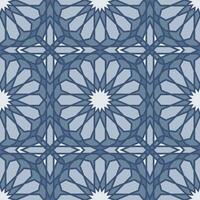 Repeating Islamic geometric pattern in blue with symmetrical floral designs. Seamless pattern. vector