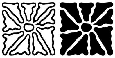 Organic black and white groovy sun pattern with bold contrasting shapes and lines vector
