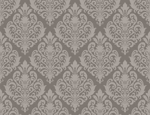 Dark gray and white damask pattern with bold floral motifs on a contrasting background. Damask seamless pattern.