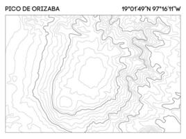 Topographic map of Pico de Orizaba with elevation contours and precise geographic coordinates. Topographic map . vector