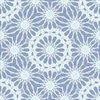 Symmetrical Islamic geometric pattern with complex star motifs in blue shades. Seamless pattern. vector