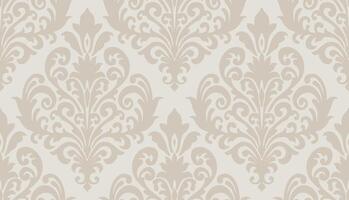Light beige damask floral pattern with intricate swirls on a pale background for sophisticated decor. Damask seamless pattern. vector