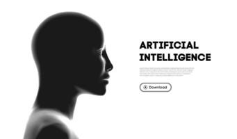Artificial intelligence concept with digital human silhouette in minimalistic black and white design vector