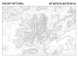 Contour map of Mount Mitchell featuring precise elevation lines and geographic coordinates. Topographic map . vector