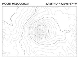 Contour map of Mount McLoughlin with detailed elevation lines and geographic coordinates. Topographic map . vector