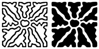 Abstract groovy sun design with organic black and white shapes in a bold geometric pattern vector