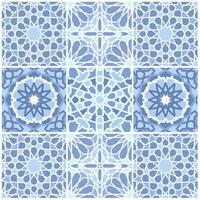 Islamic geometric pattern set in blue tones with symmetrical and intricate designs. Seamless pattern. vector