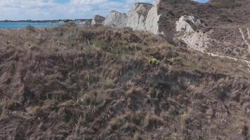 Aerial view of cliffs and beach on the island of zante video
