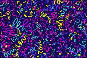 Confetti seamless background for birthday party celebration and carnival decoration. Colored ribbons of serpentine falling and firework explosion. Flat bright illustration vector