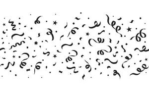 Confetti background with ribbons and falling serpentine. Carnival background for birthday and party celebration. Monochrome festive elements. Seamless border for anniversary and event design vector