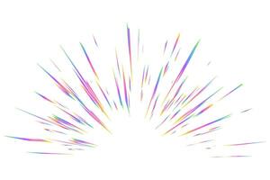 Light burst with rainbow prism effect. Halo flare sparkles of crystal on white background. radial holographic color explosion. Comic speed lines glare beams with sparks and neon reflection. vector