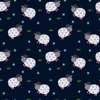 Seamless background with cute sheep on dark background. Pattern for baby. Design for prints, fabric, textile, wallpaper, wrapping paper, pajama. vector