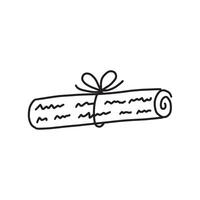Letter rolled up into tube, simply rolled scroll, line black vector