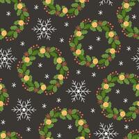 Christmas wreaths and snowflakes seamless pattern vector