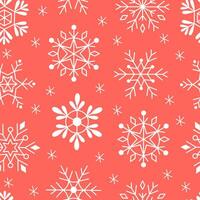 Seamless pattern of snowflakes on a red background vector