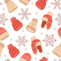 Seamless pattern with winter Christmas hats and snowflakes vector