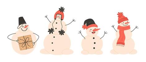 Set of Christmas snowmen in winter hats vector