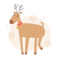 Christmas Reindeer Among Snowflakes in flat style vector
