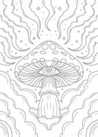 Psychedelic Mushroom Coloring Page with Mystical Eye and Cosmic Smoke Design vector