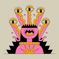 Abstract Monster Illustration with Surreal Eyes and Geometric Shapes vector
