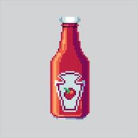 Pixel art illustration Spicy Sauce. Pixelated Tomato Ketchup. Spicy Tomato Ketchup Sauce Bottle Icon pixelated for the pixel art game and icon for website and game. old school retro. vector