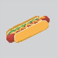Pixel art illustration Hotdog. Pixelated Sausage Bread. Hotdog Sausage Bun Bread Icon pixelated for the pixel art game and icon for website and game. old school retro. vector