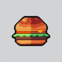 Hamburger. Pixelated Beef Burger. Hamburger Beef Burger Sandwich Icon pixelated for the pixel art game and icon for website and game. old school retro. vector