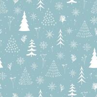 Winter seamless pattern with simple minimalist trees on white background. vector