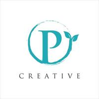 letter P wellness simple abstract logo design of zen with circular brush stroke. vector