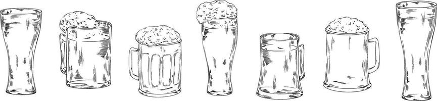 Glass pilsner beer set illustration for your company or brand banner set refreshing cool beverage with foam, Octoberfest, pub bar menu design alcohol drinks vector