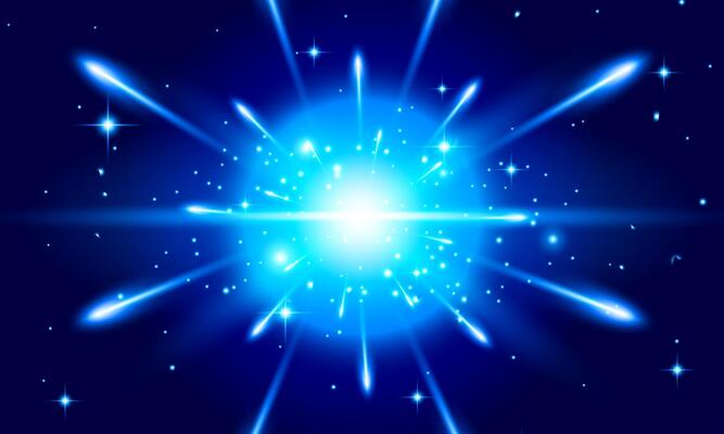 Meteor rain with falling glowing comets. Abstract light digital background. Neon bright light particles, luminous rays in motion.