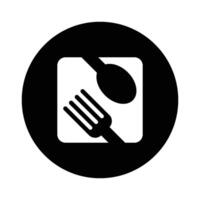 A black and white icon of a fork and spoon vector