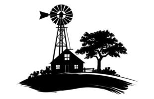 Old Farm Windmill Silhouette isolated on a white background vector