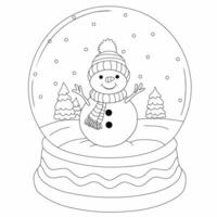 Coloring Page Outline Of Snow globe with snowman and tree for Christmas. New year. Christmas. Coloring book for kids vector