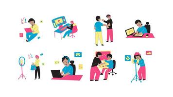 Professional business. Peoples interaction and collaboration in workspace and office. Digital creative employee, work from home Illustration vector