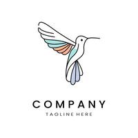 minimalistic and simple hummingbird line art with a bit of color, on a white background vector