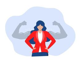Self confidence ,positive thinking to boost confident ,Brave confident smiling woman standing showing biceps shadows facing fears like powerful hero feeling powerful confident with inner strength vector