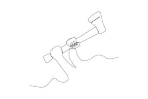 Continuous single-line art drawing of hands holding Axe. vector