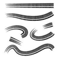Artistic brush strokes created with black ink on a white background showcasing fluid motion and varied patterns for creative design applications vector