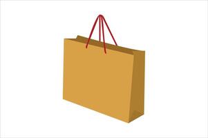 Single Blank Paper Shopping Bag with Red Handles, Side View Illustration. vector